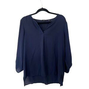 Vero Moda Navy Blue Notched V‎ Neckline Long Sleeve Blouse